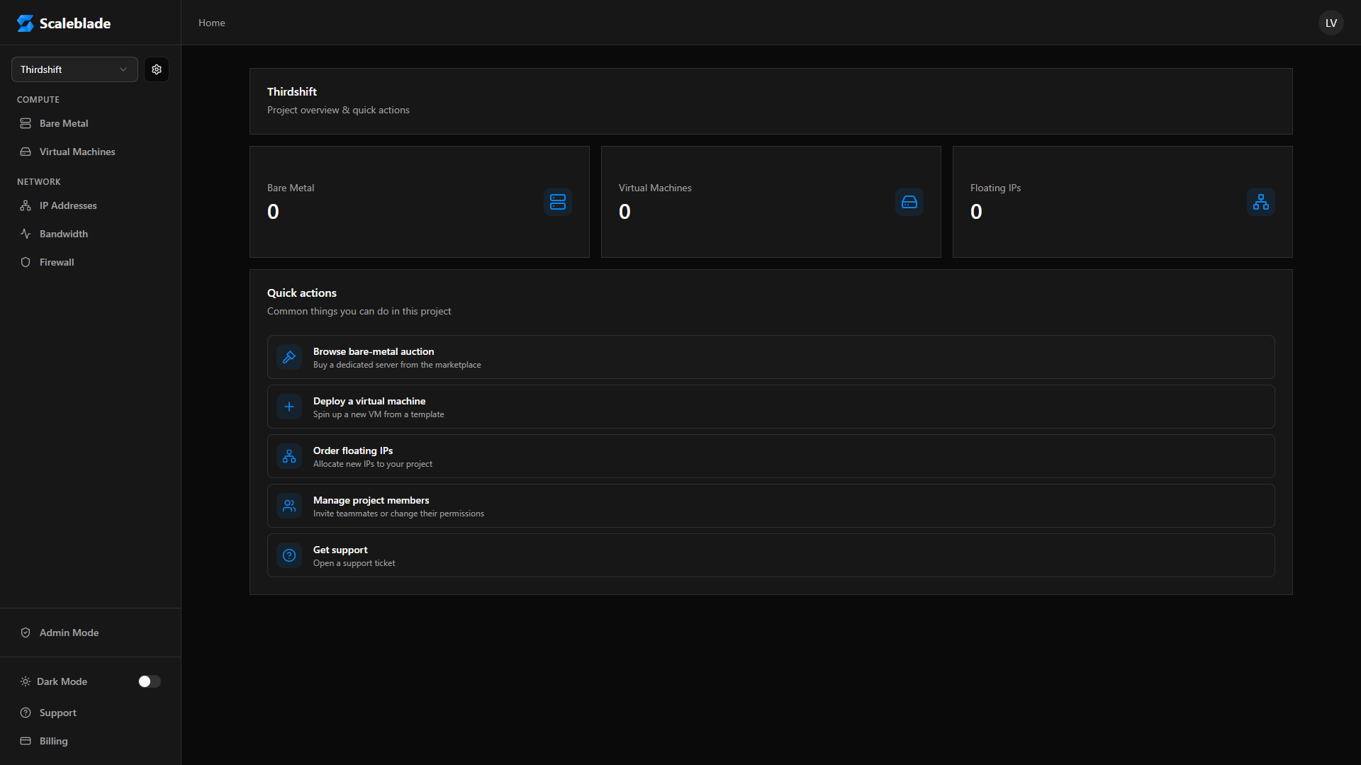 Scaleblade customer portal dashboard